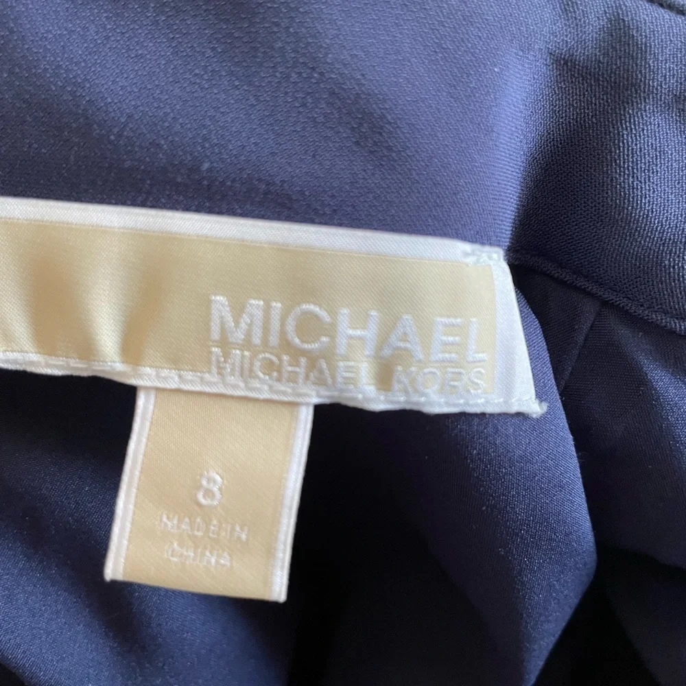 Michael Kors Floral Appliqué Collared Shift Dress Navy Blue and White Size 8